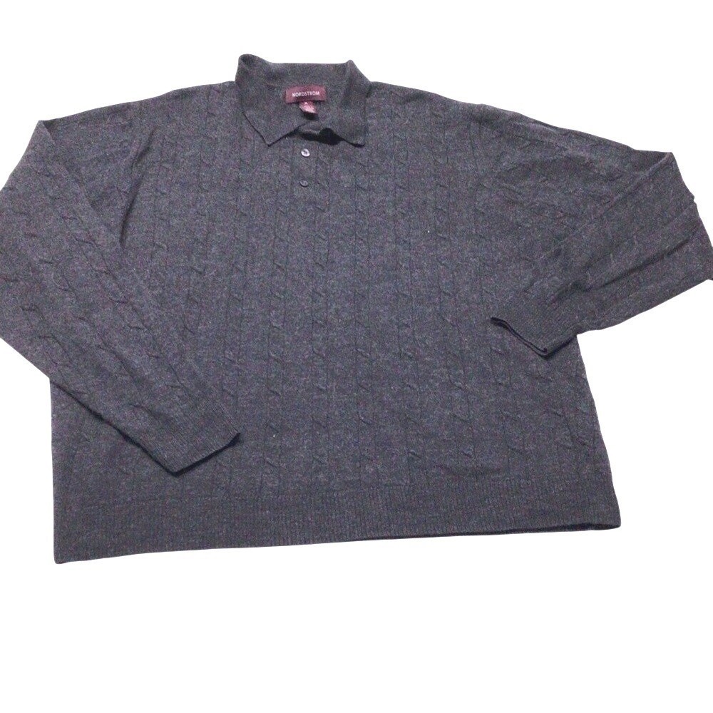 Nordstrom Cable Knit Sweater Mens XL Gray 100% Extra Fine Merino Wool Old Money